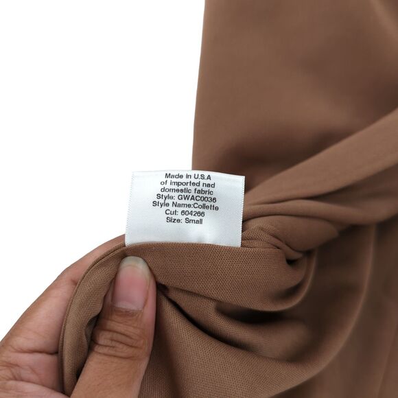 Katie May Women S Colette Gown Maxi Dress Cocoa Brown Sheer Bone Ruche Slit FLAW - Picture 6 of 11